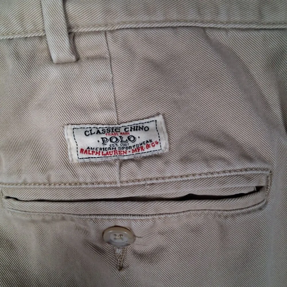 Y2K Polo Ralph Lauren The Classic Polo Chino Pants‎ Mens 34x29 Inseam 28 Beige